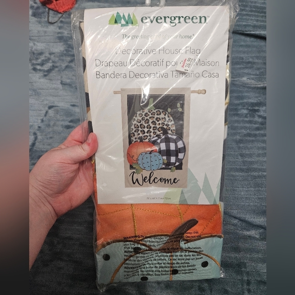 Evergreen Stacked Pumpkin Fall Decorative House Flag!